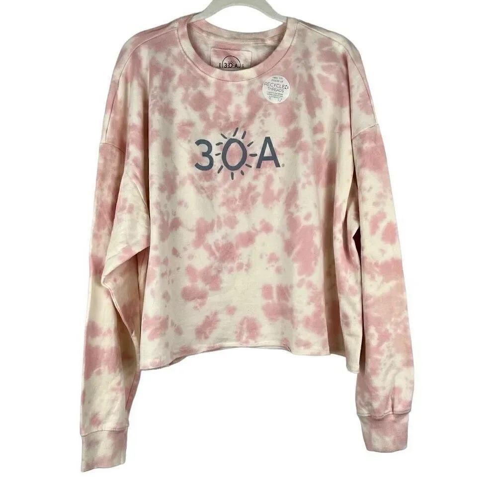 30 A Recycled Plastic Pink White Tye Dye Cropped Sweatshirt 3XL